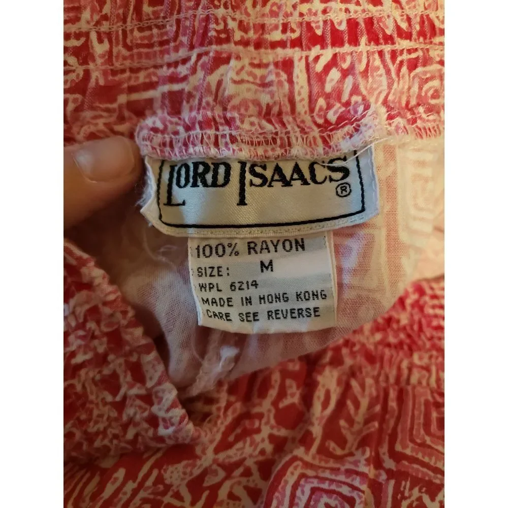 80s Red and White Rayon Matching Shorts‎ Set